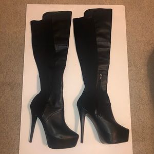 Steve Madden Black Leather Thigh High Boots